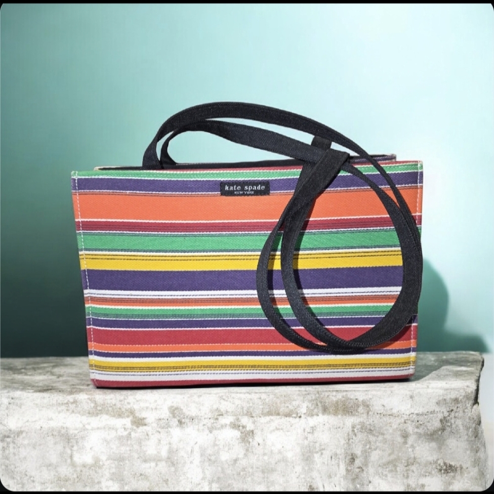 Kate Spade Vintage New York Striped Canvas Tote Bag. GUC